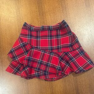 H&M Girls Holiday Red and Black Plaid Ruffle Sparkle Mini Skirt 6X/7 Kids